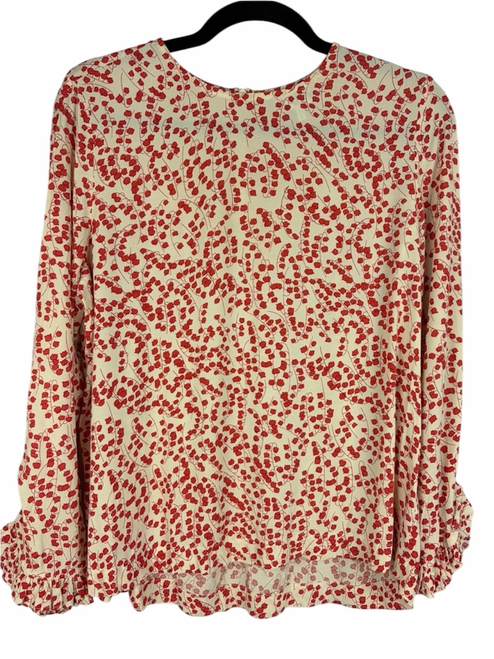 GANNI Lily of the Valley Floral Ruffle Blouse Red Cream 36